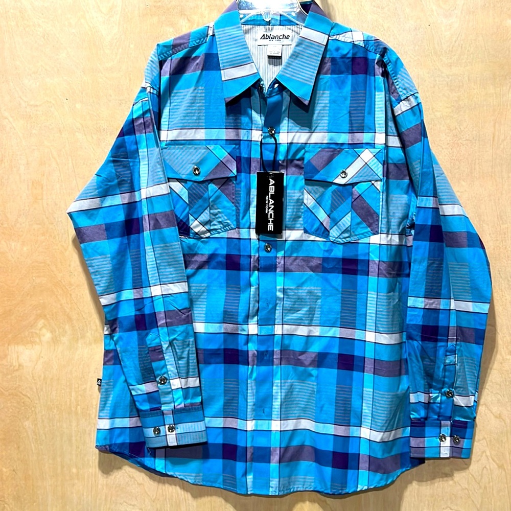 Men's NWT Ablanche lightweights plaid button-up shirt